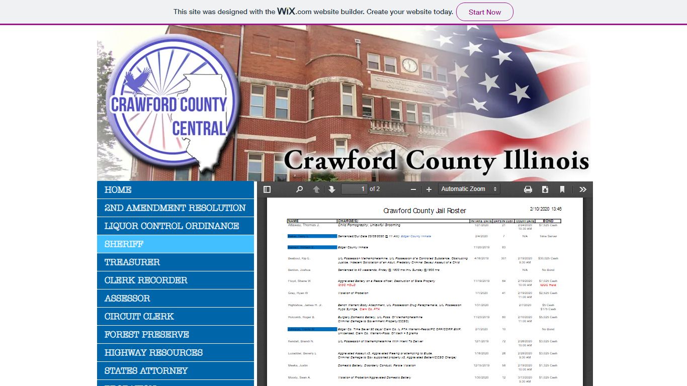 Jail Roster | Crawford County Central | Robinson, IL